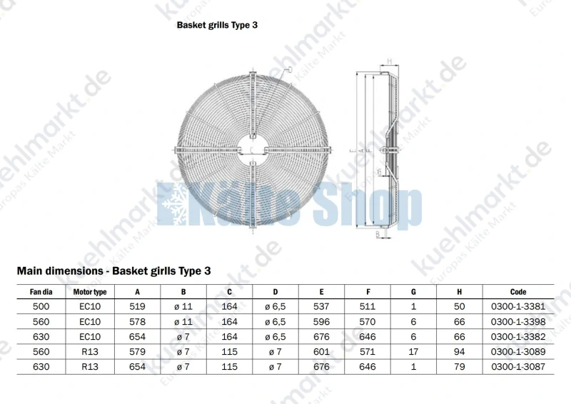 Schutzgitter für Ventilatoren 500mm R10 EC Hidria