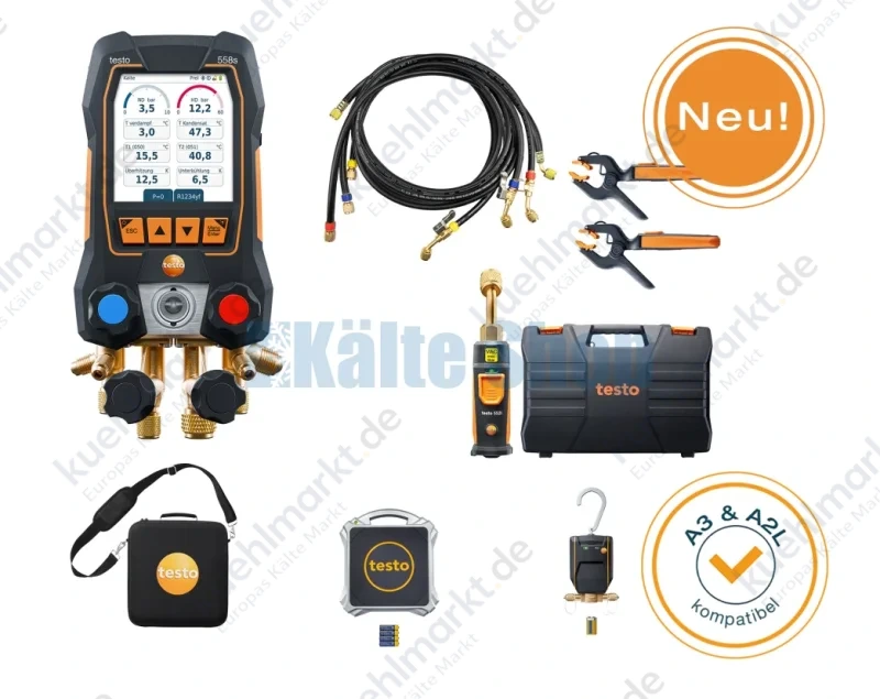 Digitale 4-Wege Monteurhilfe 558s Wärmepumpen Profi Set m. Schläuchen Testo