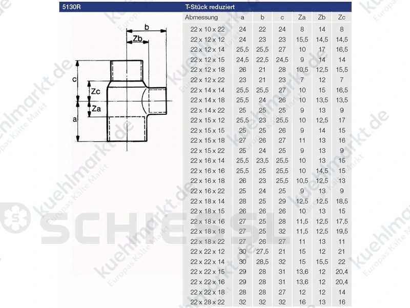 T-Stück 5130 reduziert Löt 22-28-22mm