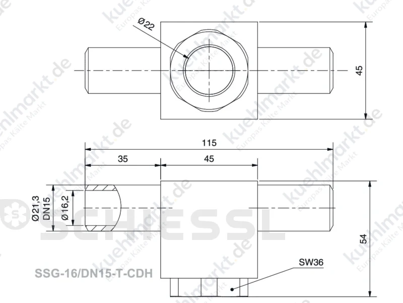 ESK Schauglas 160bar Schweiß/Löt SSG-16/DN15-T-CDH