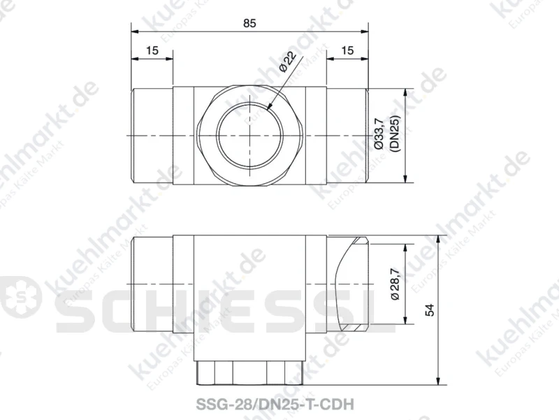 ESK Schauglas 60bar Schweiß/Löt SSG-28/DN25-T-CDH
