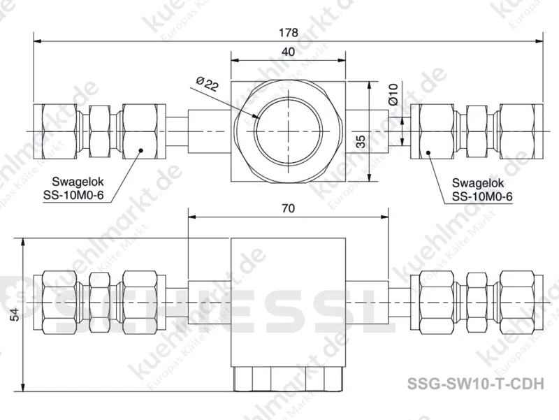 ESK Schauglas 60bar Swagelok-Anschluss SSG-SW10-T-CDH