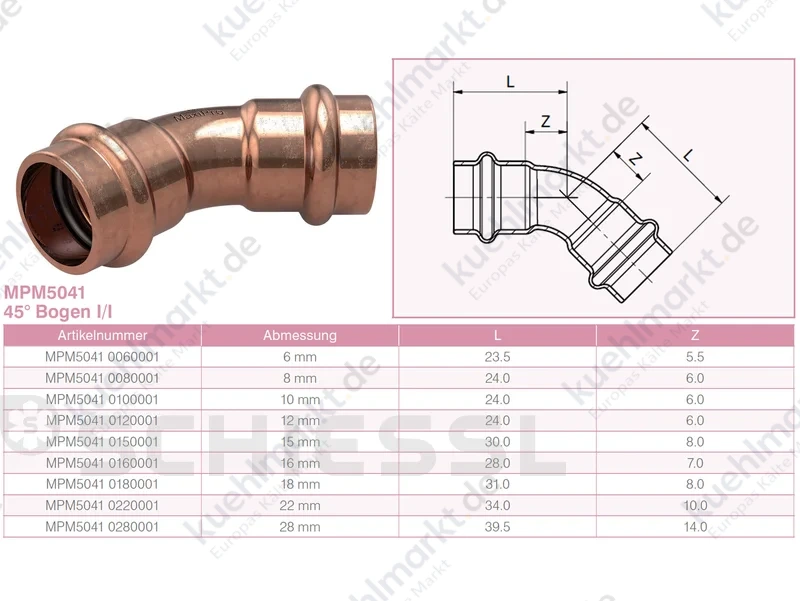 IBP Bogen 45° B Maxipro MPM5041 15 Cu
