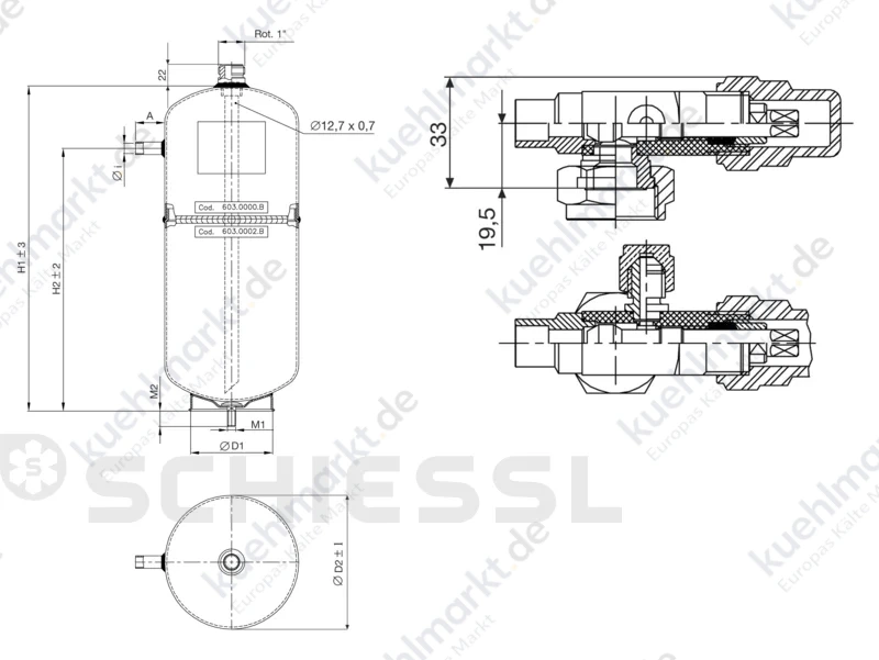 Frigomec Flüssigkeitssammler EFM 3.4 (M10/RV10) 3,4L m.Ventil 45bar