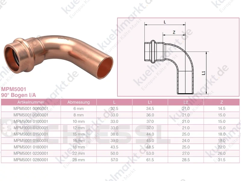 IBP Bogen 90° B Maxipro MPM5001 22 i/a Cu