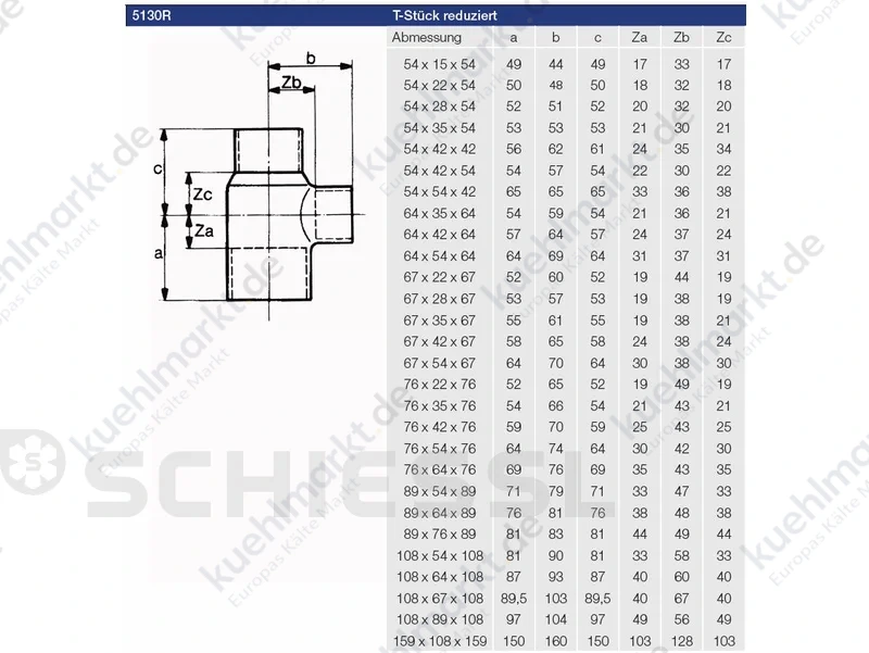 T-Stück 5130 reduziert Löt 64 - 42 - 64mm