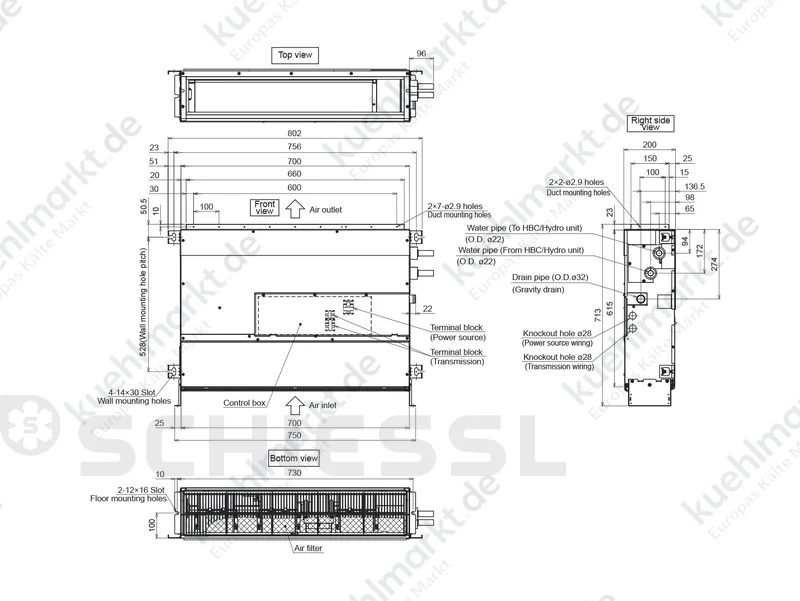 Mitsubishi Klimagerät CityM Truhe PFFY-WL32VCM ohne Verkleidung