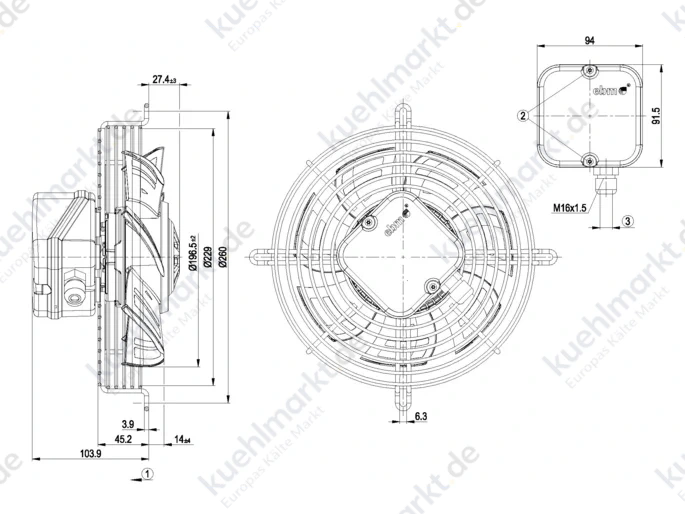 Güntner Ventilatoreinheit kompl. 230V VT03088U S3G200-AD01-55 (EC-Motor)