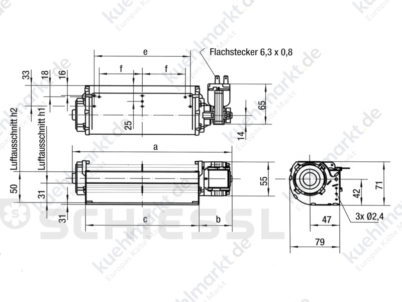 EBM Papst Querstromgebläse QLK 45/0012/A2 Motor links