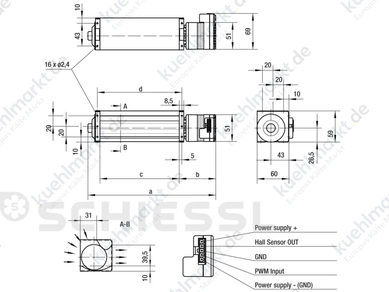 EBM Querstromgebläse QL4/3000-2212 24VDC 7W Motor rechts