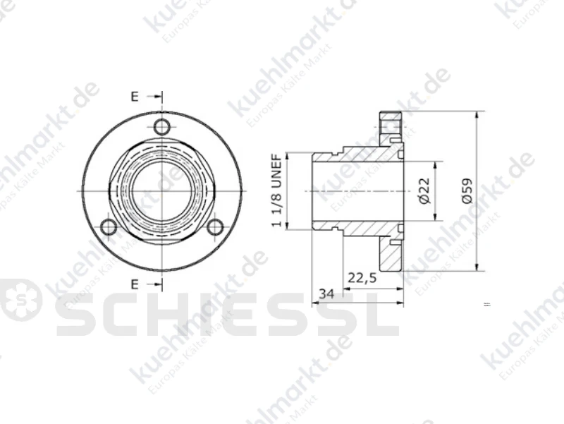 Danfoss Adapter für Ölregulator COM 90C AD-118-18 1-1/8'' - 18 UNEF