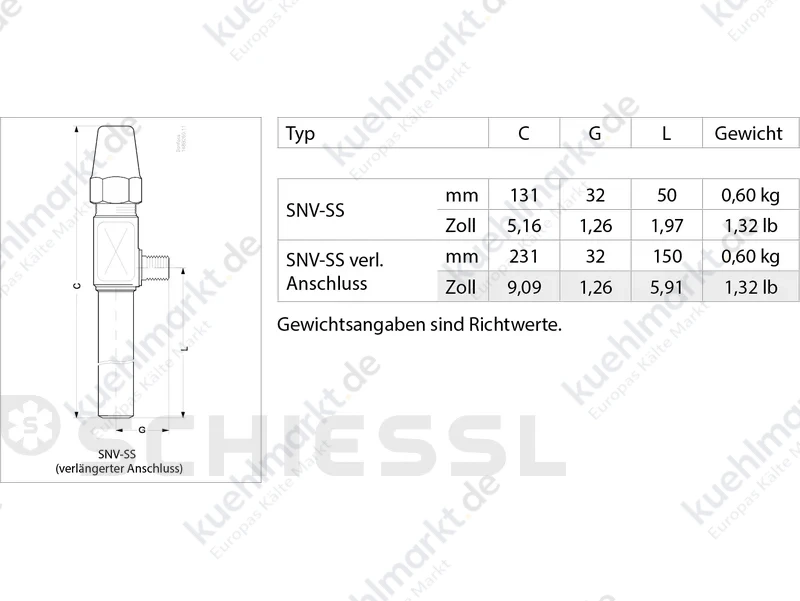Danfoss Serviceventil Edelstahl SNV-SS G1/2-W1/2 L50 65 bar