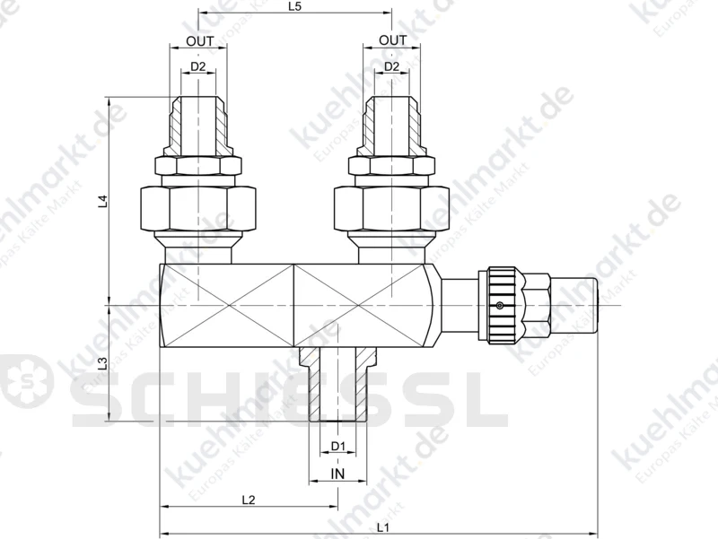 AWA Wechselventil S30W mit 2 Anschlussnippel AN R 1/2''