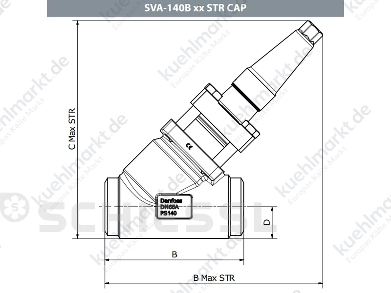 Danfoss Absperrventil m.Kappe SVA-140B 80 A/D STR
