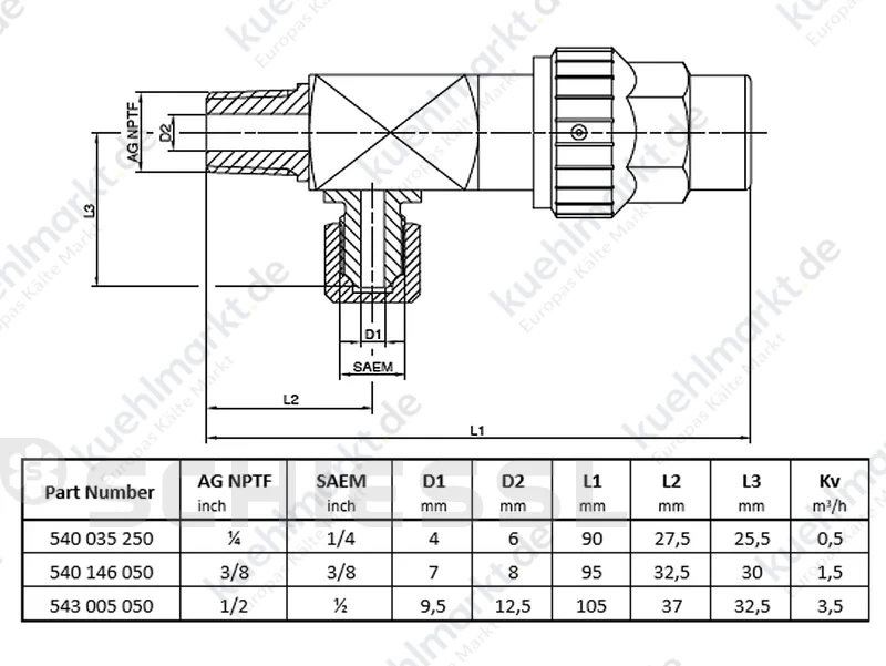 AWA Eck-Absperrventil m.Kappe S19 CuSn AG NPTF3/8 - SAEM 3/8''