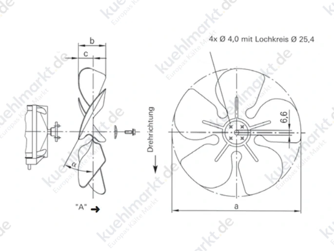 EBM Ventilatorflügel D=250mm 22 Grad drückend (A)