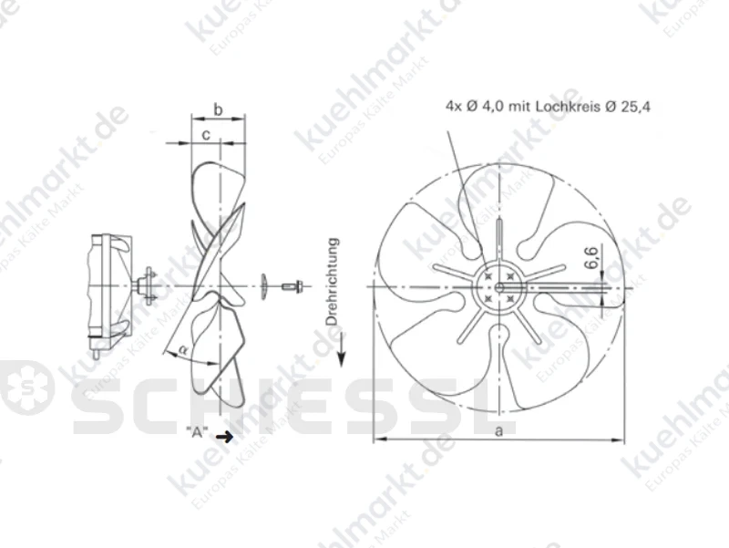 EBM Ventilatorflügel D=250mm 22 Grad drückend (A)