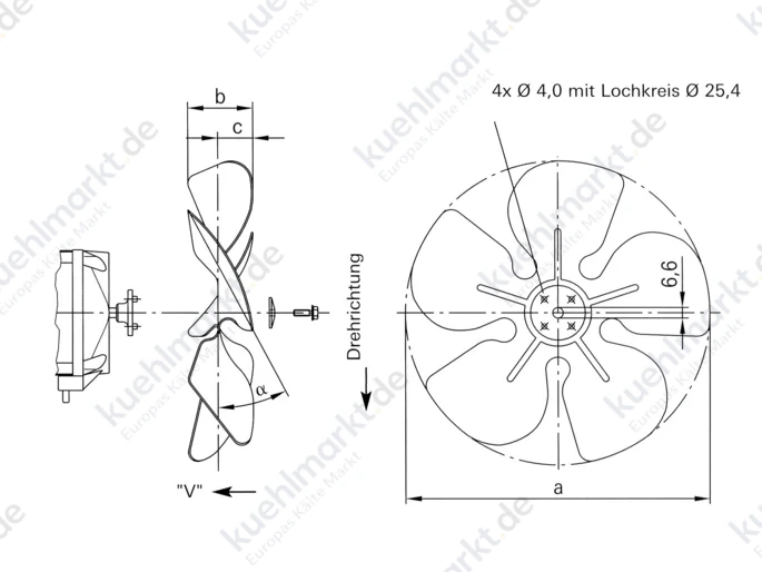 EBM Ventilatorflügel D=230mm 28 Grad saugend (V)