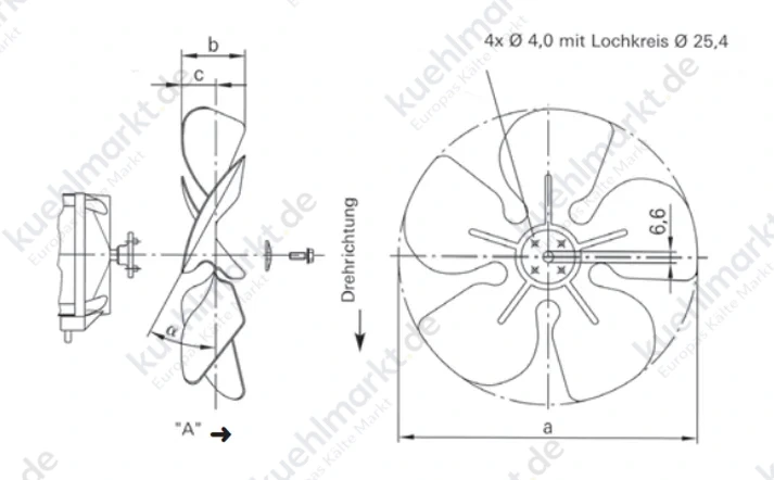 EBM Ventilatorflügel D=300mm 22 Grad drückend (A)