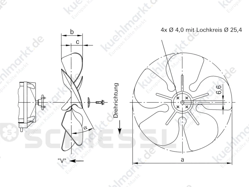 EBM Ventilatorflügel D=250mm 22 Grad saugend (V)