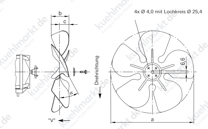 EBM Ventilatorflügel D=250mm 22 Grad saugend (V)
