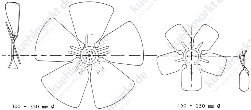 Glems Ventilatorflügel Saug 300mm Durchmesser 19 Grad Alu