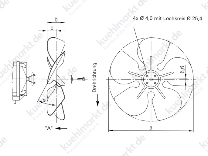 Universal Ventilatorflügel D=154mm drückend