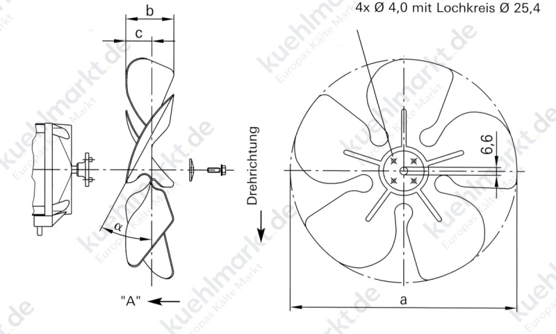 Universal Ventilatorflügel D=154mm drückend