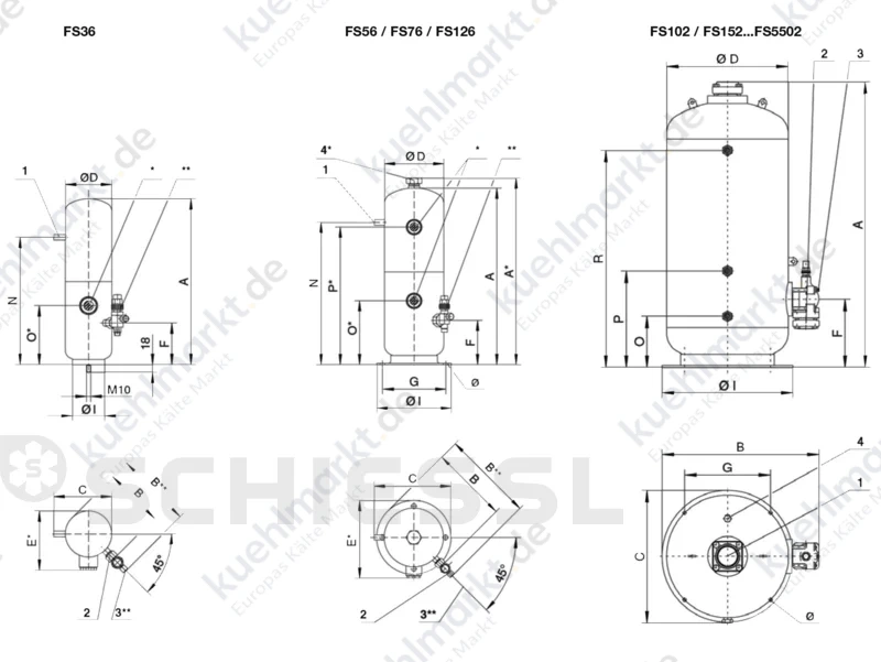 Bitzer Flüssigkeitssammler FS76 7,6L m.2 Schaugläser+Anschluss SV