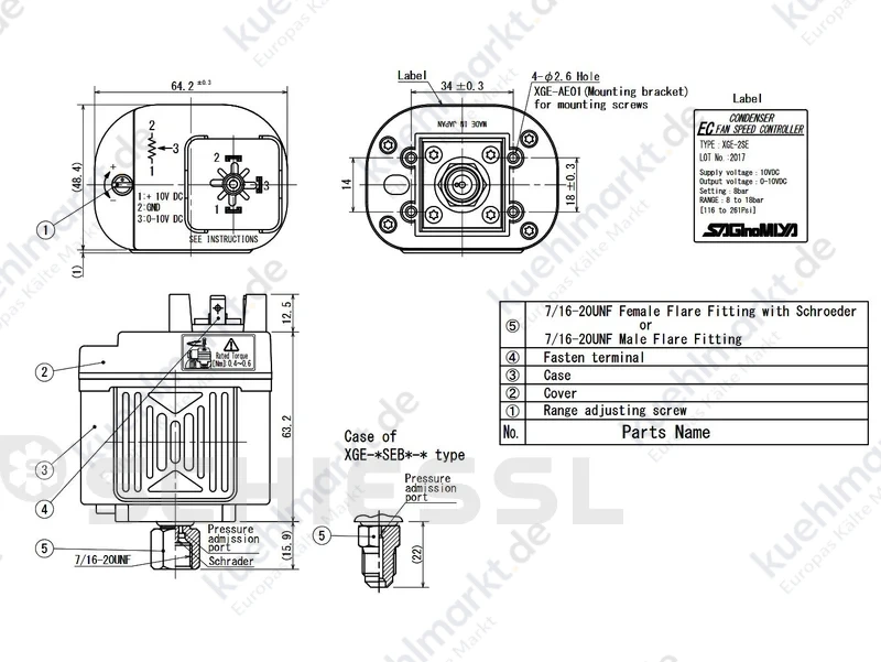 Danfoss Drehzahlregler EC XGE-4S-E 10-25 Bar 7/16''UNF i 061H3246