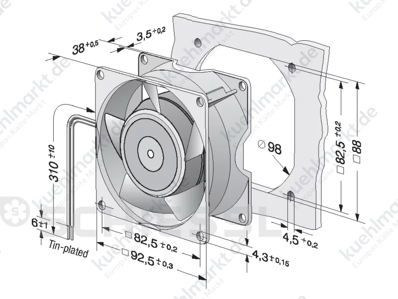 Papst Ventilator axial 3856 92x92x38 230V/1/50Hz m.Kabel