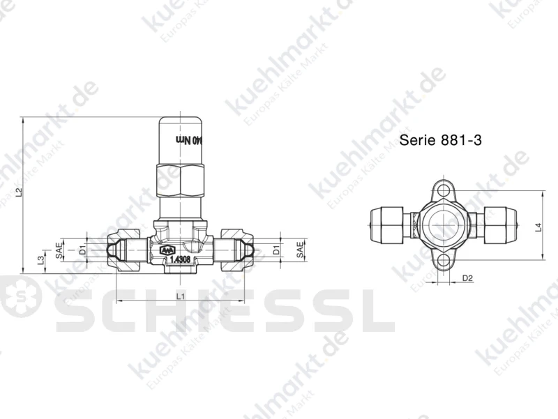 AWA Absperrventil Serie 881-3, Edelstahl 7/16''UNF Bördel, 63bar