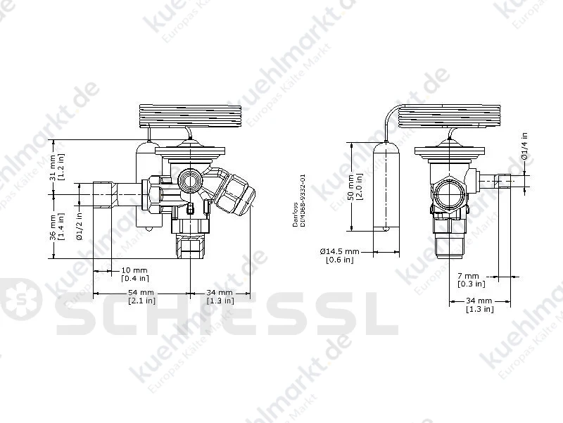 Danfoss Ventilkörper R744 TE2 Löt 5/8 UNF x 1/2'' x 1/4''