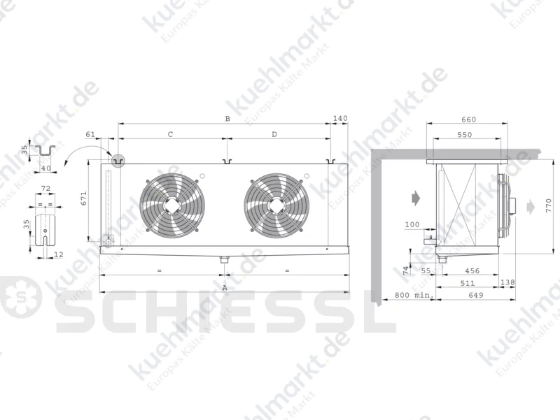 ECO Luftkühler Decke CTE 503B8 ED m. Heizung
