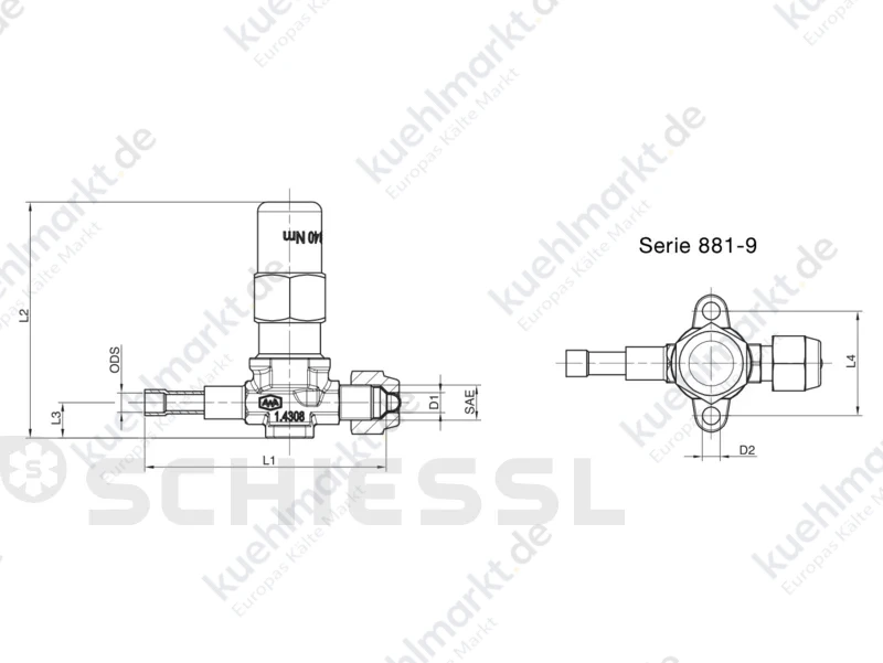 AWA Absperrventil Serie 881-9, Edelstahl 10mm Löt x 5/8''UNF, 40bar