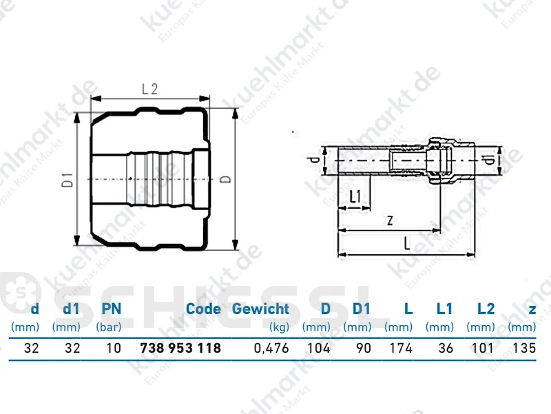 COOL-FIT 4.0 Übergangsfitting ISO CUZN40PB2 PN10 D32