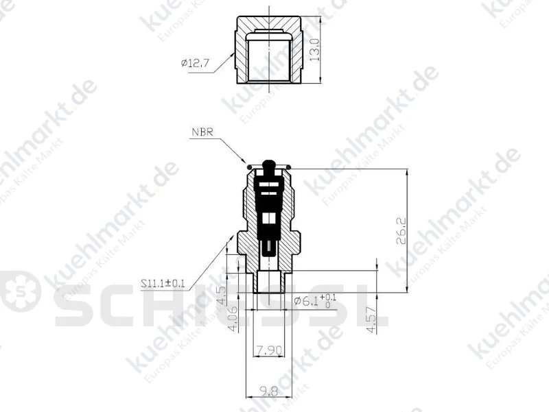 Schraderventil Lötstutzen o. Kupferrohr RASAV-206M/10M 7/16''UNF (Pack=10 Stk.)