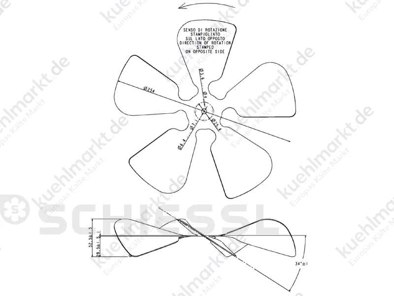 ECO Ventilatorflügel D=254mm 34 Grad saug.(V) f.GCE/CTE/LFE