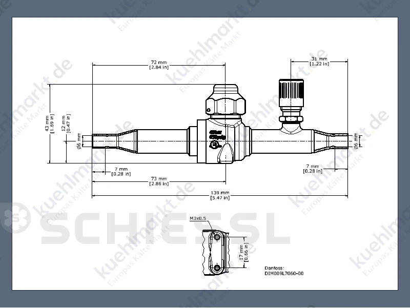 Danfoss Kugelabsperrventil 45bar GBC6s 6mm Löt m.Schrader 009L7060