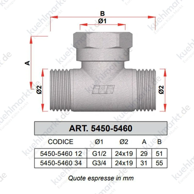 Far verchromtes T-Stück 1/2" Innengewinde 5460 12