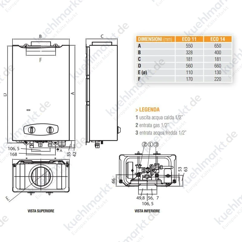 Ferroli ZEFIRO ECO 11 Erdgas Wand-Warmwasserspeicher GCA1MKAA