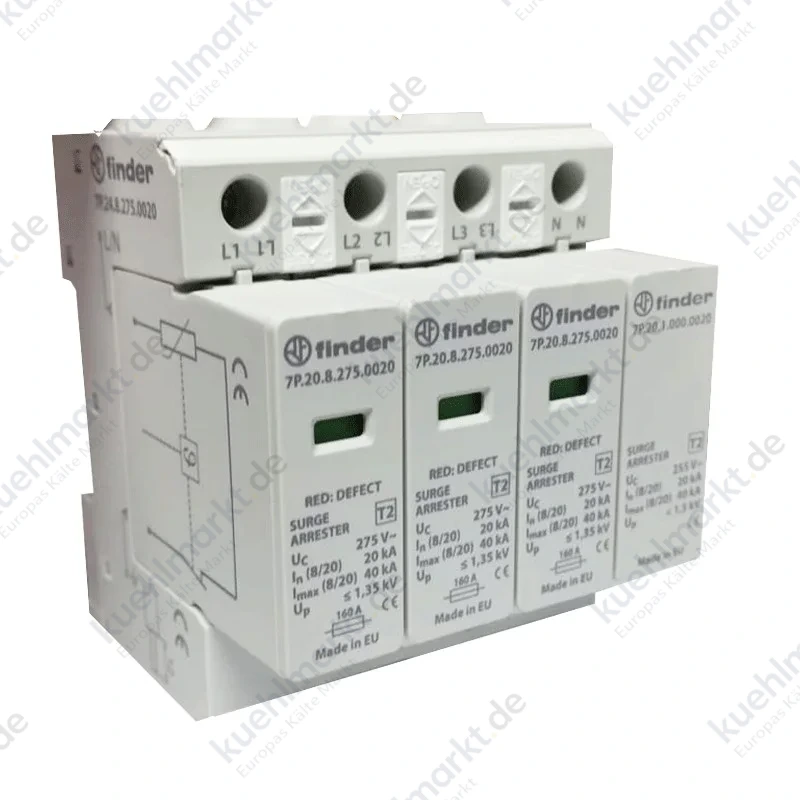 Finder 4-Personen-Überspannungsableiter 20kA 230/400 Vac 7P2482750020