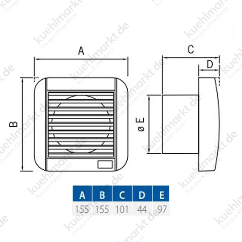 Elicent axialer Kleinraum-Ventilator 100 mit automatischem Gitter 2MU6002