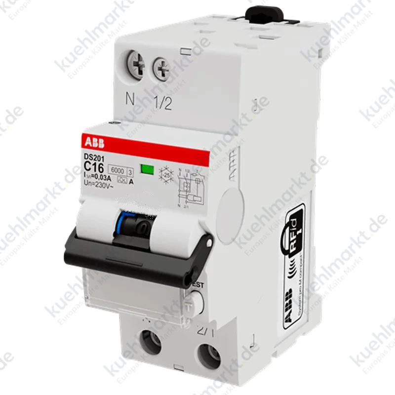Abb Fehlerstromschutzschalter 16A 1P+N 30MA A 6KA 2M DS201C16A30