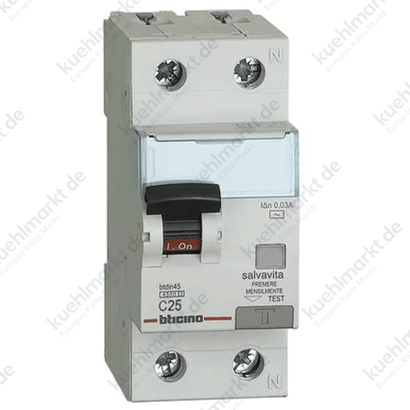 Bticino 1P+N 25A 30mA FI/LS-Schalter AC Typ 4.5kA 2 Module