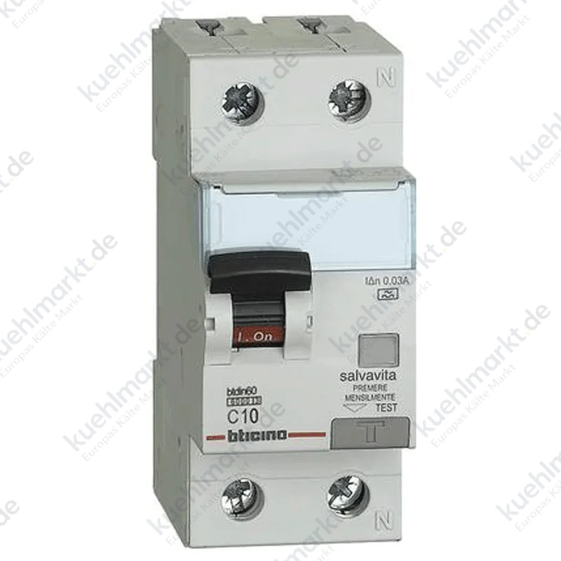 Bticino FI-LS-Schalter 1P+N 10A 30mA Typ A 6kA 2 Module GN8813A10