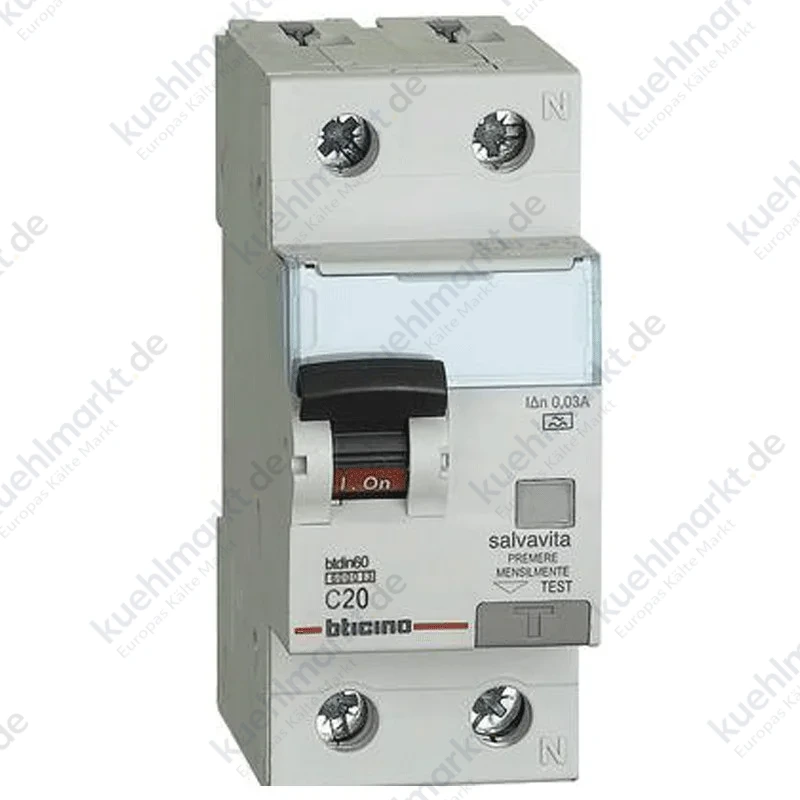 Bticino FI-LS-Schalter 1P+N 20A 30mA Typ A 6kA 2 Module GN8813A20