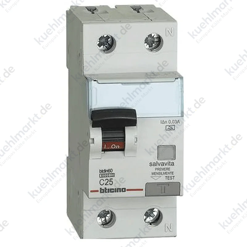 Bticino FI-LS-Schalter 1P+N 25A 30mA Typ A 6kA 2 Module GN8813A25