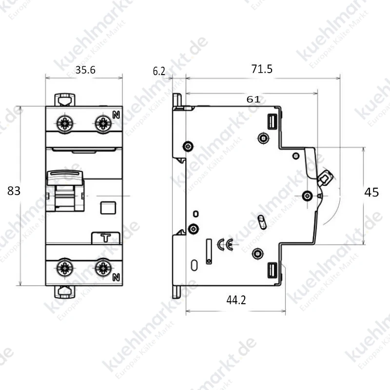 Bticino FI-LS-Schalter 1P+N 6A 30mA Typ A 6kA 2 Module GN8813A6