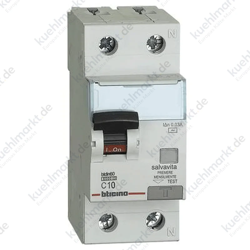 Bticino FI-LS-Schalter 1P+N 10A 30mA AC Typ 6kA 2 Module GN8813AC10
